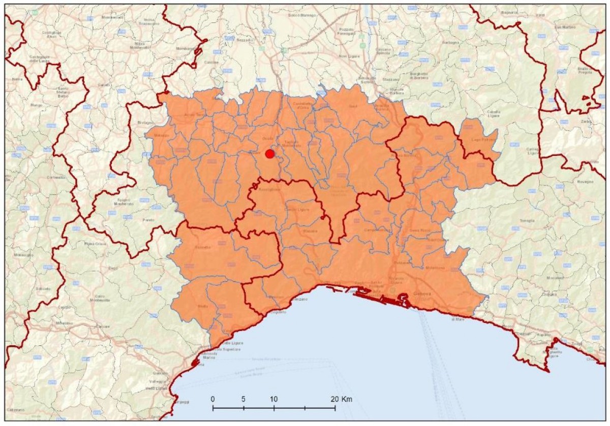 En el mapa, la zona de seguridad declarada tras la detección de peste porcina africana en Italia.