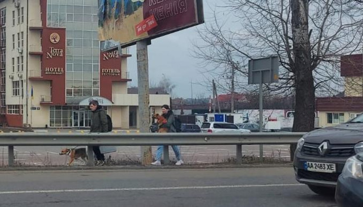 Dos personas emprenden la huida de Ucrania llevándose consigo a sus mascotas. (Imagen: @ExodusUkraine)