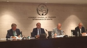 Luis Alberto García Alía, Luis Alberto Calvo, Rufino Rivero y Héctor Palatsi durante la asamblea de la Organización Colegial Veterinaria.